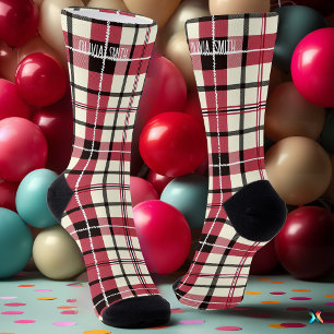 Personalisiertes Rot-Weiß-Tartan-Karomuster nach M Socken