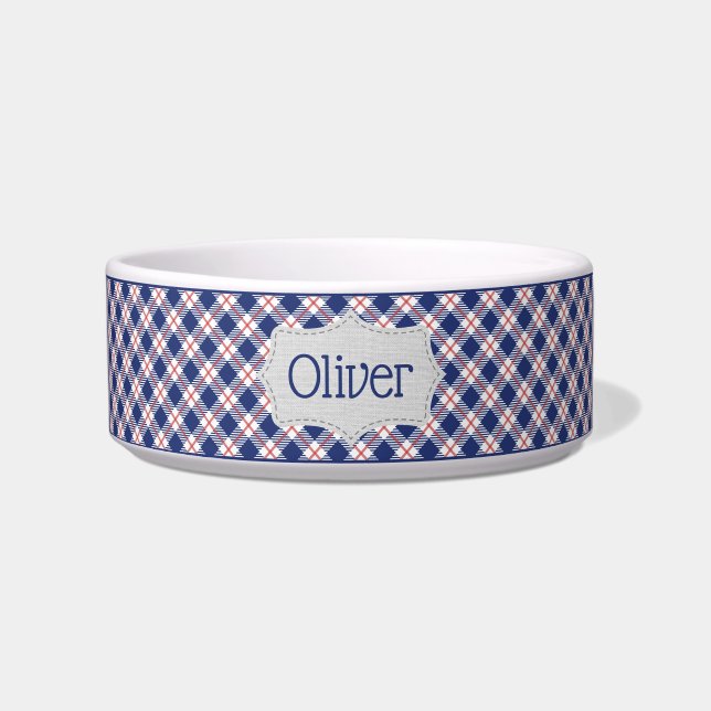 Personalisiertes Rot, Weiß und Blau Kariert Napf (Vorderseite)