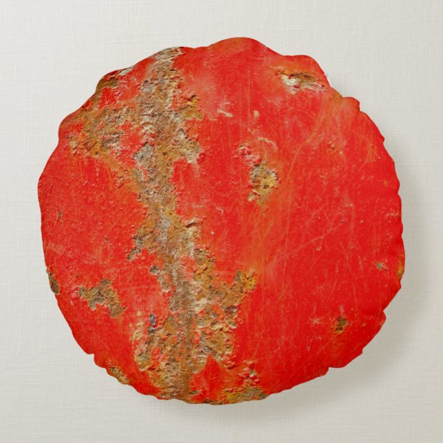 Personalisiertes rotes Altfahrzeug, rostetes Metal Rundes Kissen (Rückseite)