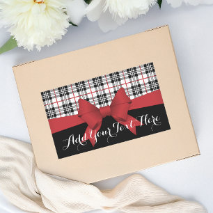 Personalisiertes Rotes Band und Tartan Kariert Rechteckiger Aufkleber