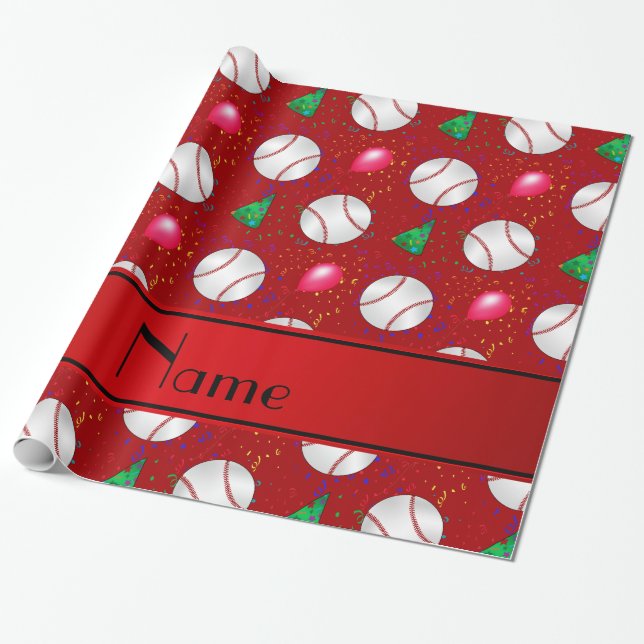 Personalisiertes rotes Baseballgeburtsmuster Geschenkpapier (Ungerollt)