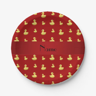Personalisiertes rotes Entenmuster Pappteller