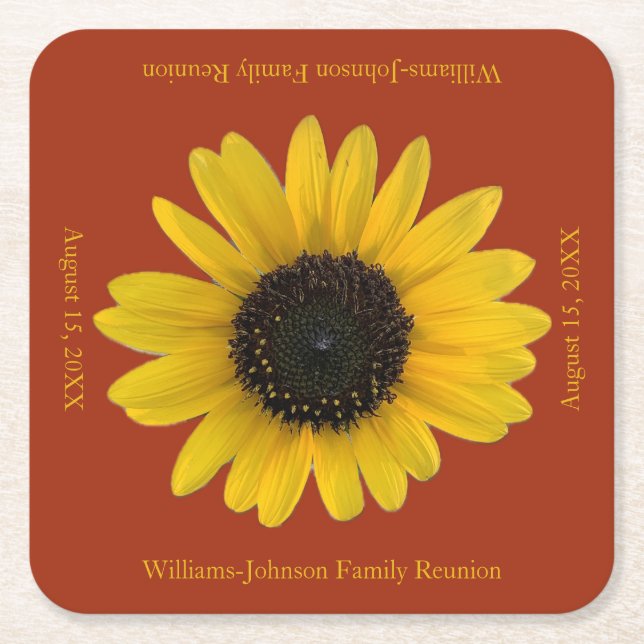 Personalisiertes Rotes Ereignis der Sonnenblumen Rechteckiger Pappuntersetzer (Vorderseite)