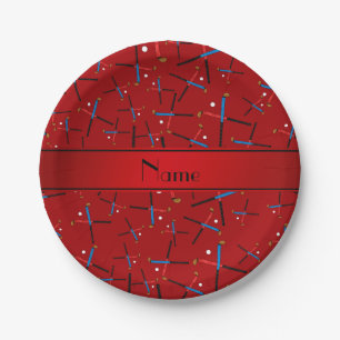 Personalisiertes rotes Feldnamenshockey Pappteller
