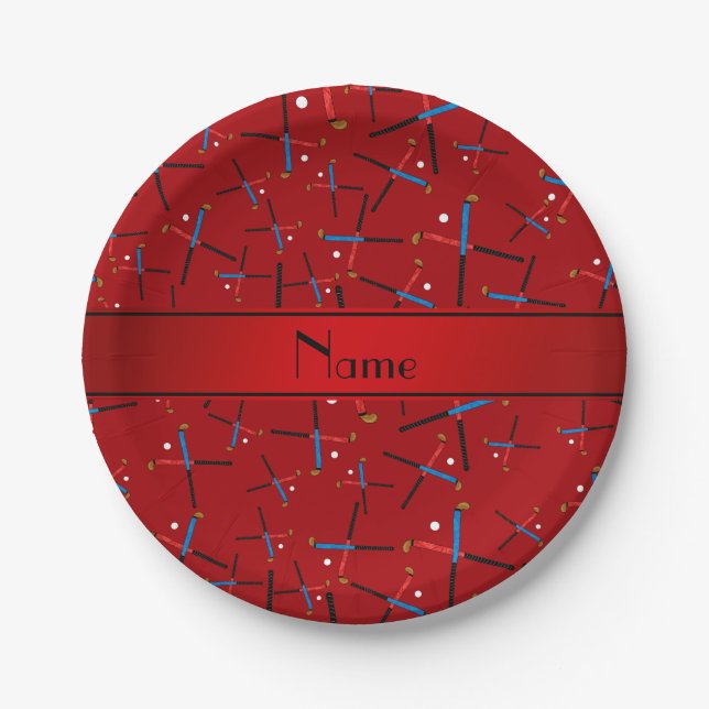 Personalisiertes rotes Feldnamenshockey Pappteller (Vorderseite)
