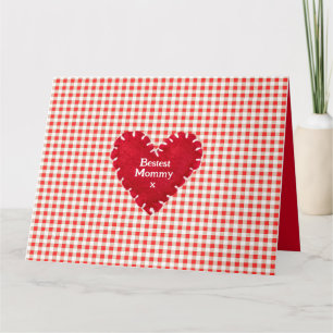 Personalisiertes rotes Filzherz Gingham Muttertag Karte