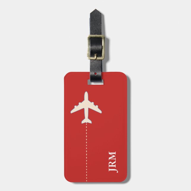personalisiertes rotes Flugzeug Gepäckanhänger (Vorderseite vertikal)