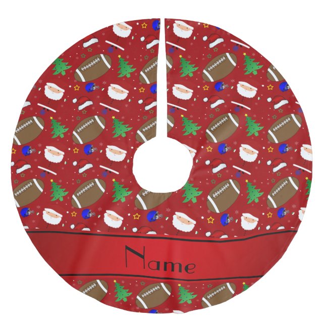 Personalisiertes rotes Fußballnamensweihnachten Polyester Weihnachtsbaumdecke (Vorderseite)