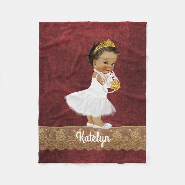 Personalisiertes rotes Goldethnische Prinzessin Fleecedecke (Vorderseite)