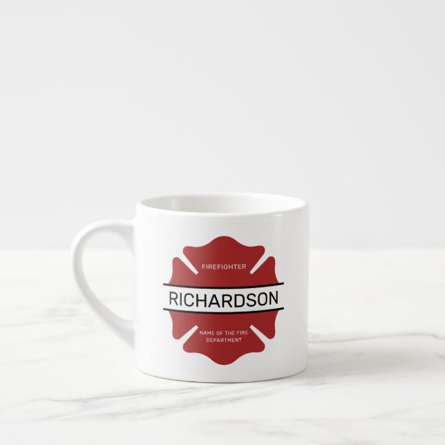 Personalisiertes Rotes Logo-Symbol für den Feuerwe Espressotasse (Links)