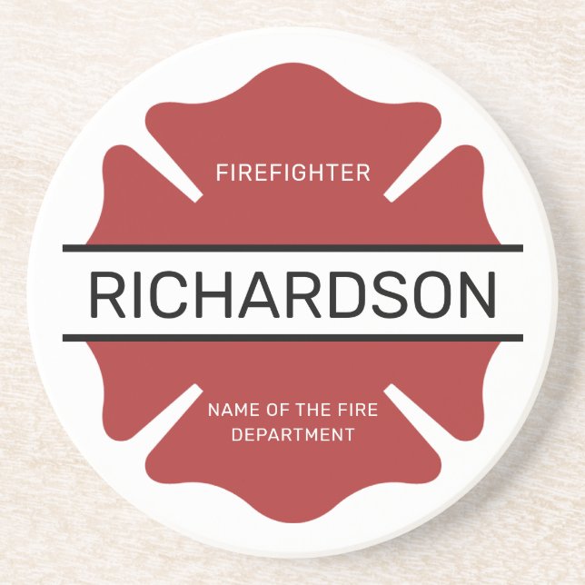 Personalisiertes Rotes Logo-Symbol für den Feuerwe Getränkeuntersetzer (Vorne)