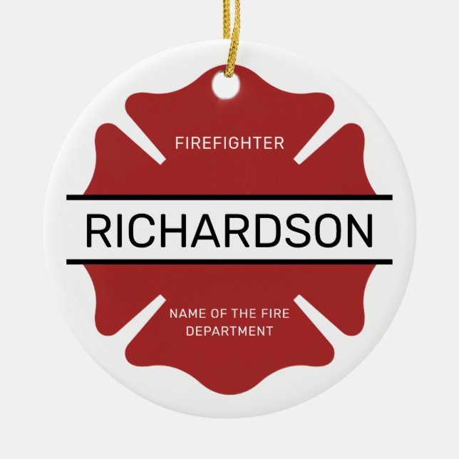 Personalisiertes Rotes Logo-Symbol für den Feuerwe Keramik Ornament (Vorne)