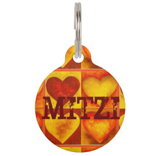 Personalisiertes Rotes Orange-Feuerherz-Tag Tiernamensmarke