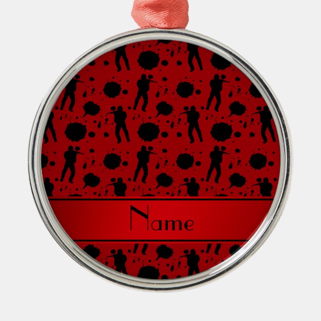 Personalisiertes rotes Paintballnamensmuster Ornament Aus Metall (Vorne)