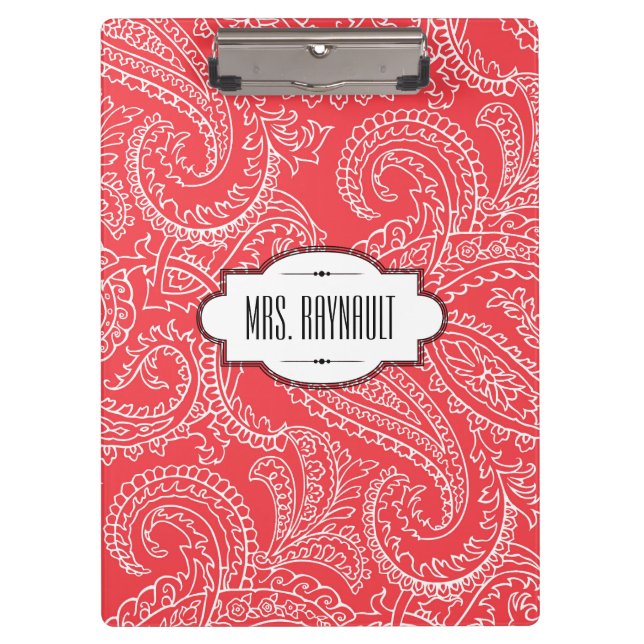 Personalisiertes rotes Paisley-Klemmbrett Klemmbrett (Vorderseite)