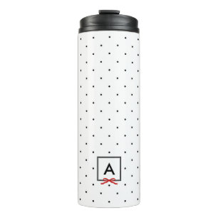 Personalisiertes rotes Ribbon Polka Dot Pattern Mo Thermosbecher