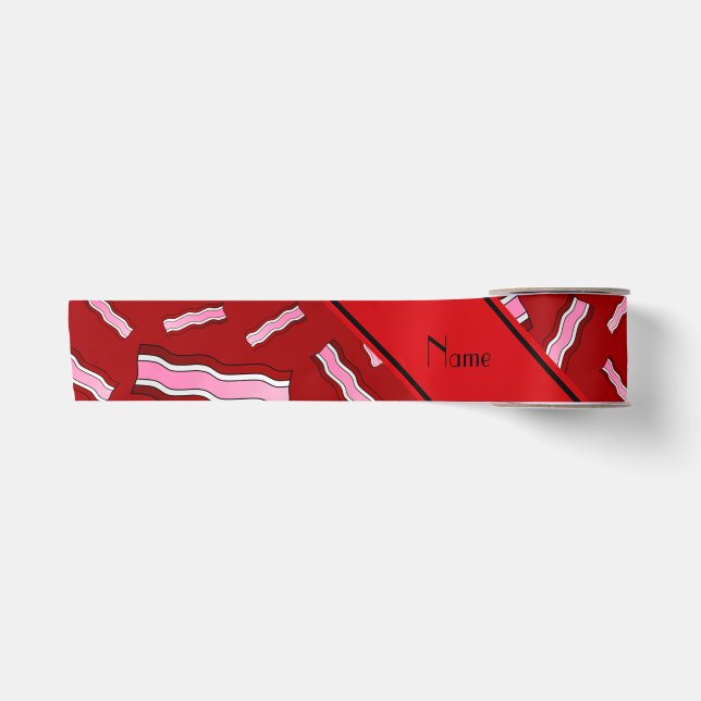 Personalisiertes rotes Specknamensmuster Satinband (Vorderseite)