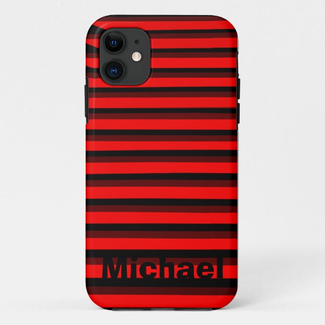 Personalisiertes rotes Streifenmuster Case-Mate iPhone Hülle (Rückseite)