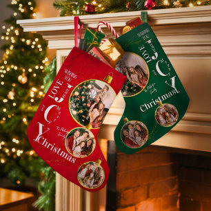 Personalisiertes rotes und grünes Foto-Monogramm-N Kleiner Weihnachtsstrumpf