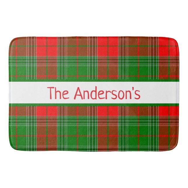 Personalisiertes Rotes und grünes Tartan Kariert Badematte (Vorderseite)