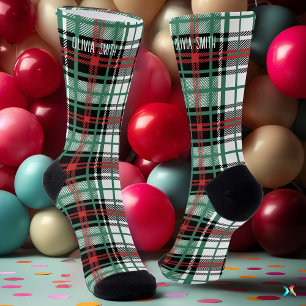 Personalisiertes rotes und grünes Tartan-Karo indi Socken