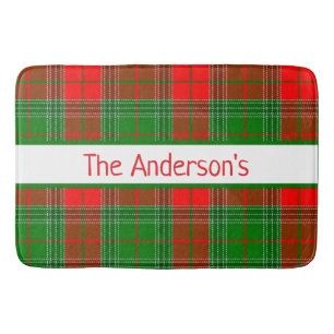 Personalisiertes rotes und grünes Tartan-Karomuste Badematte