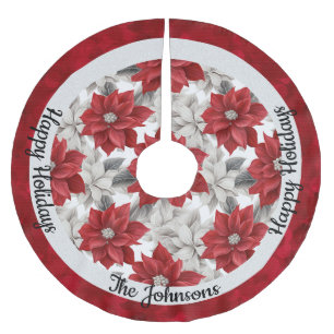 Personalisiertes Rotes und Weiß Poinsettia Polyester Weihnachtsbaumdecke