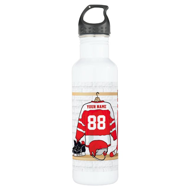 Personalisiertes rotes und weißes Eis-Hockey Edelstahlflasche (Vorderseite)