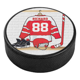 Personalisiertes rotes und weißes Eis-Hockey Eishockey Puck