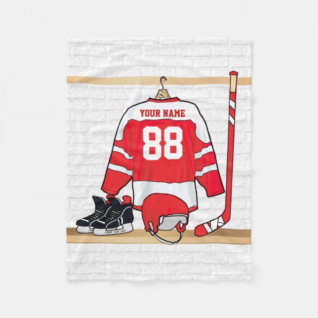 Personalisiertes rotes und weißes Eis-Hockey Fleecedecke (Vorderseite)