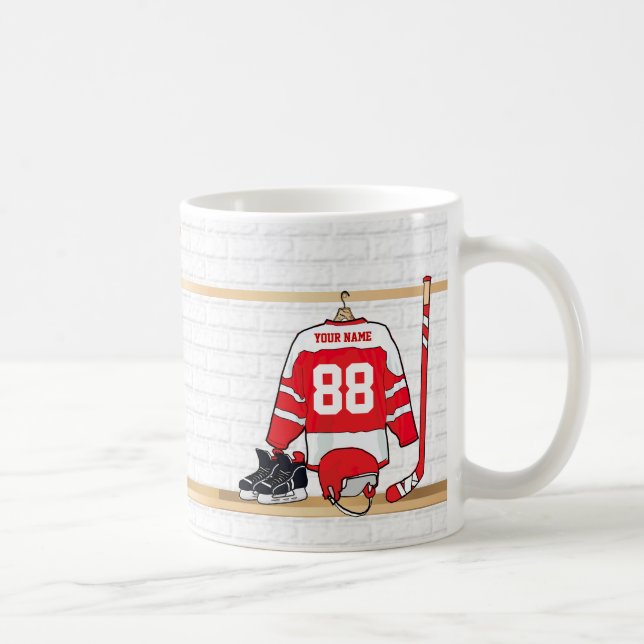 Personalisiertes rotes und weißes Eis-Hockey Kaffeetasse (Rechts)