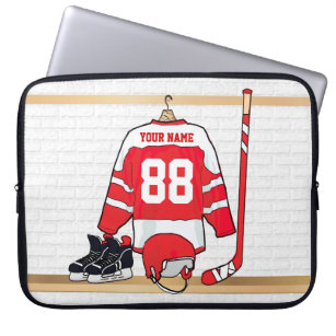 Personalisiertes rotes und weißes Eis-Hockey Laptopschutzhülle