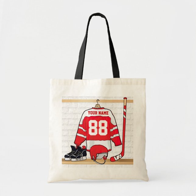 Personalisiertes rotes und weißes Eis-Hockey Tragetasche (Vorne)
