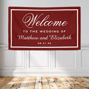 Personalisiertes rotes und weißes Hochzeits-Willko Banner