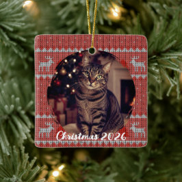 Personalisiertes rotes Weihnachtsfest Keramikornament