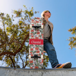 Personalisiertes Rotmohn-Muster Skateboard