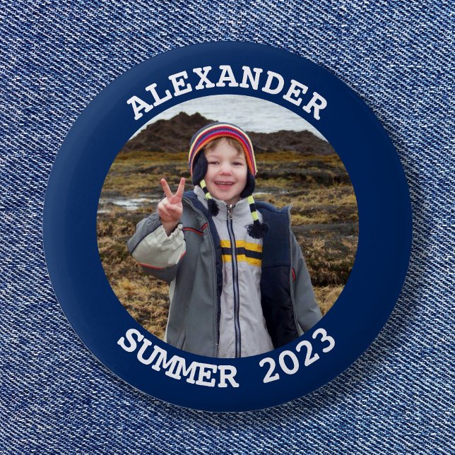 Personalisiertes Round Family Foto Navy Blue Button (Create your own souvenir photo button.)