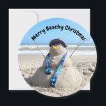 Personalisiertes Round Florida Snowman Beach Weihn Feiertagskarte<br><div class="desc">Foto eines Skulpturenschneemannes - leicht anpassen.</div>