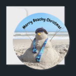 Personalisiertes Round Florida Snowman Beach Weihn Feiertagskarte<br><div class="desc">Foto eines Skulpturenschneemannes - leicht anpassen.</div>
