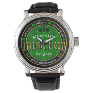 Personalisiertes Round Irish Pub Logo Armbanduhr