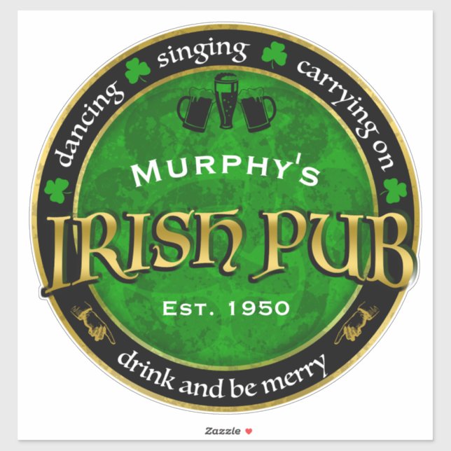 Personalisiertes Round Irish Pub Logo Aufkleber (Blatt)