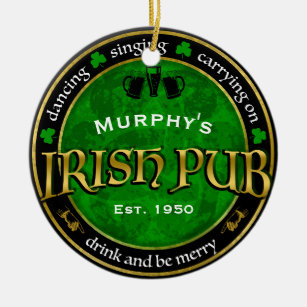 Personalisiertes Round Irish Pub Logo Keramik Ornament
