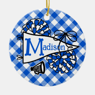 Personalisiertes Royal Blue Cheer Pennant Gingham Keramik Ornament