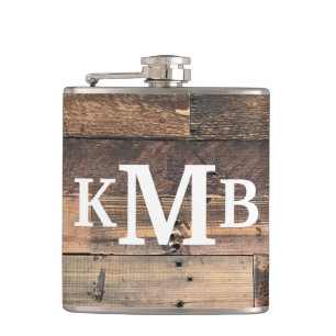 Personalisiertes rustikales Chic Wood Classic Mono Flachmann