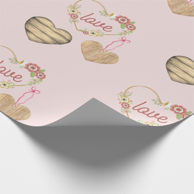 Personalisiertes rustikales Drei-Herzen-Muster Geschenkpapier (Ecke)