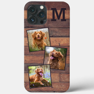Personalisiertes rustikales Holz Monogramm 3 Foto Case-Mate iPhone Hülle