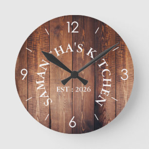 Personalisiertes Rustikales Holzhaus Küche Runde Wanduhr