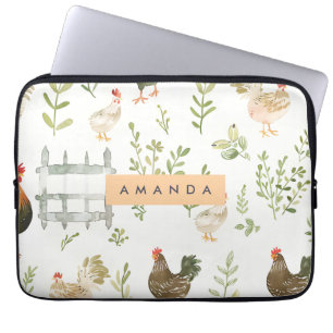 Personalisiertes Rustikales Landhaus Hühnchen & Gr Laptopschutzhülle