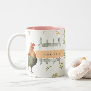 Personalisiertes Rustikales Landhaus Hühnchen & Gr Zweifarbige Tasse