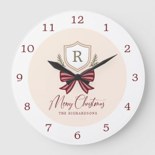 Personalisiertes rustikales Monogramm-Wappen-Bogen Große Wanduhr